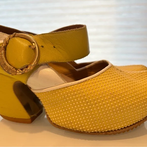 John Fluevog Yellow and White Heels - Picture 1 of 5